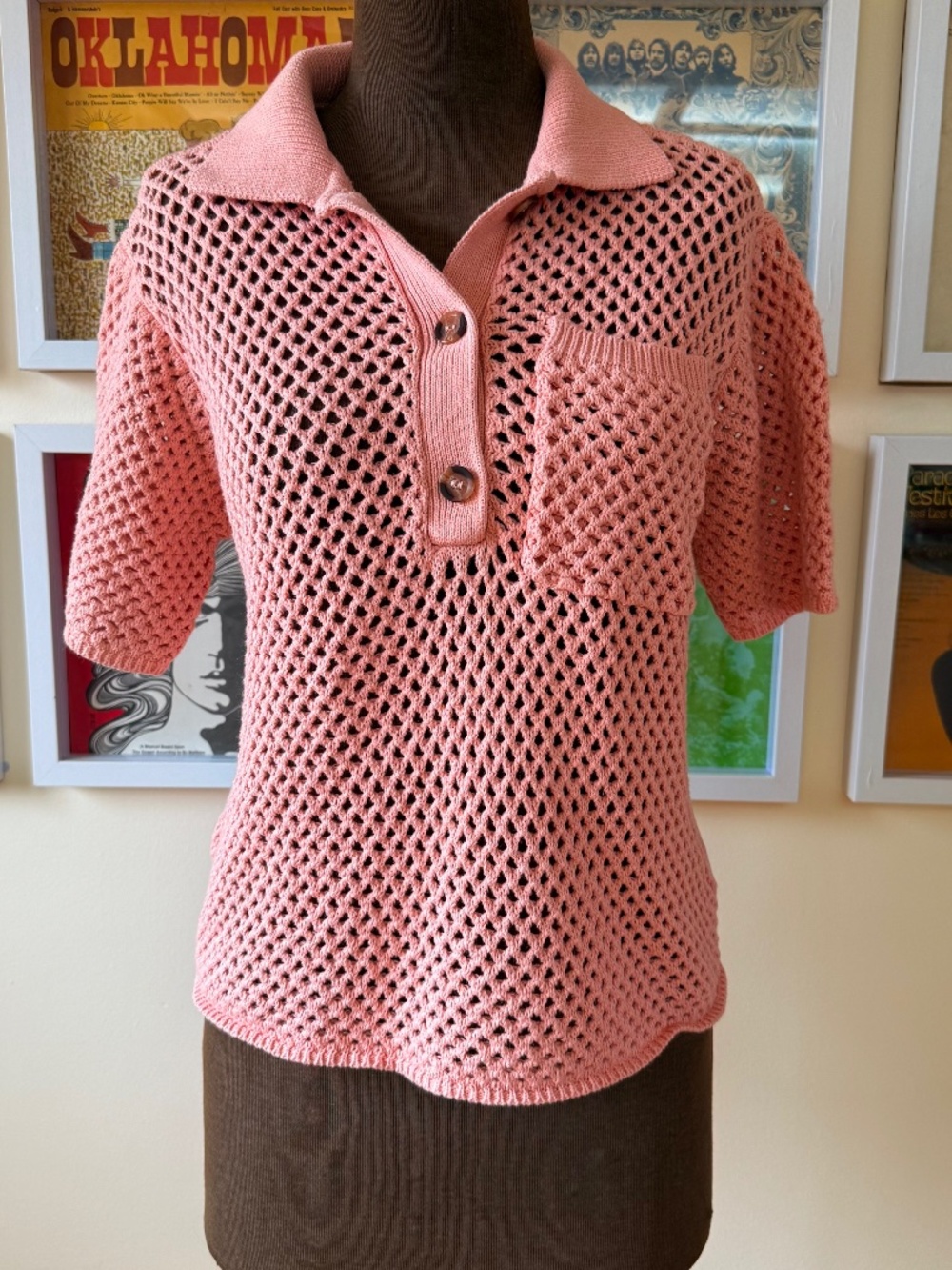 Dusty pink open-knit polo top 💗
